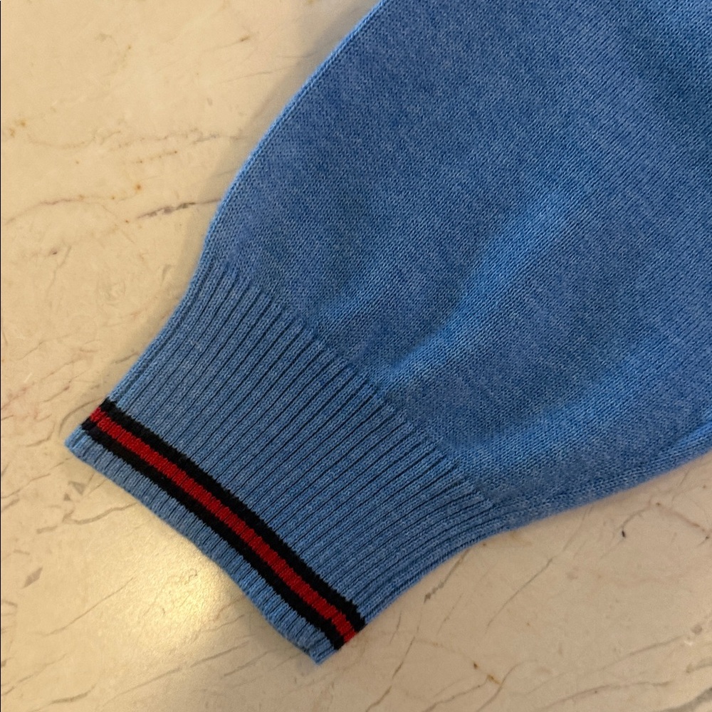 Brooks Brothers V-Neck Sweater in Blue with Red Trim - Picture 10 of 12
